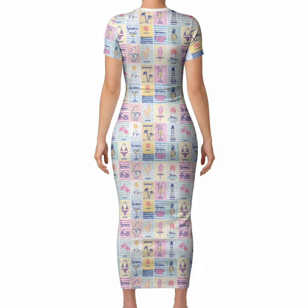 Aloha Summer Posters Grunge Textures Short Sleeve Bodycon Dress