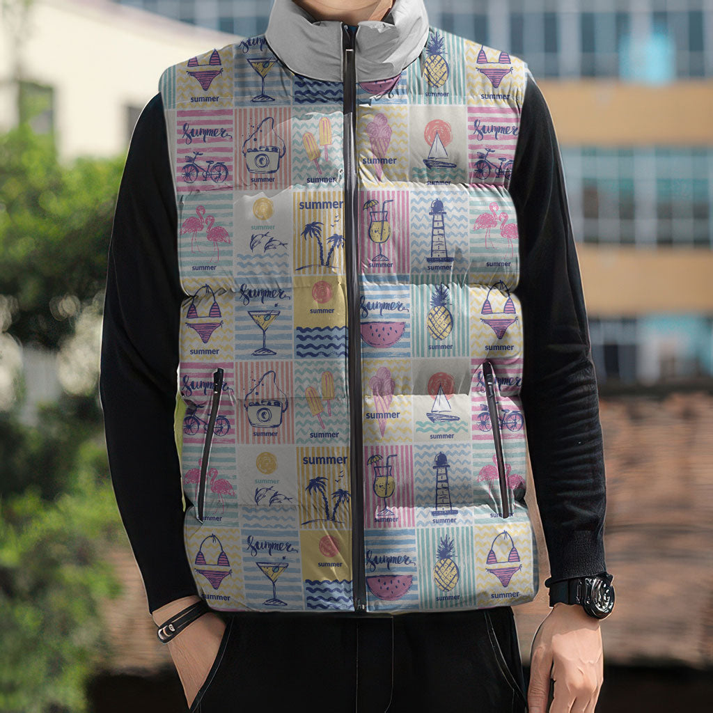 Aloha Summer Posters Grunge Textures Sleeveless Puffer Jacket