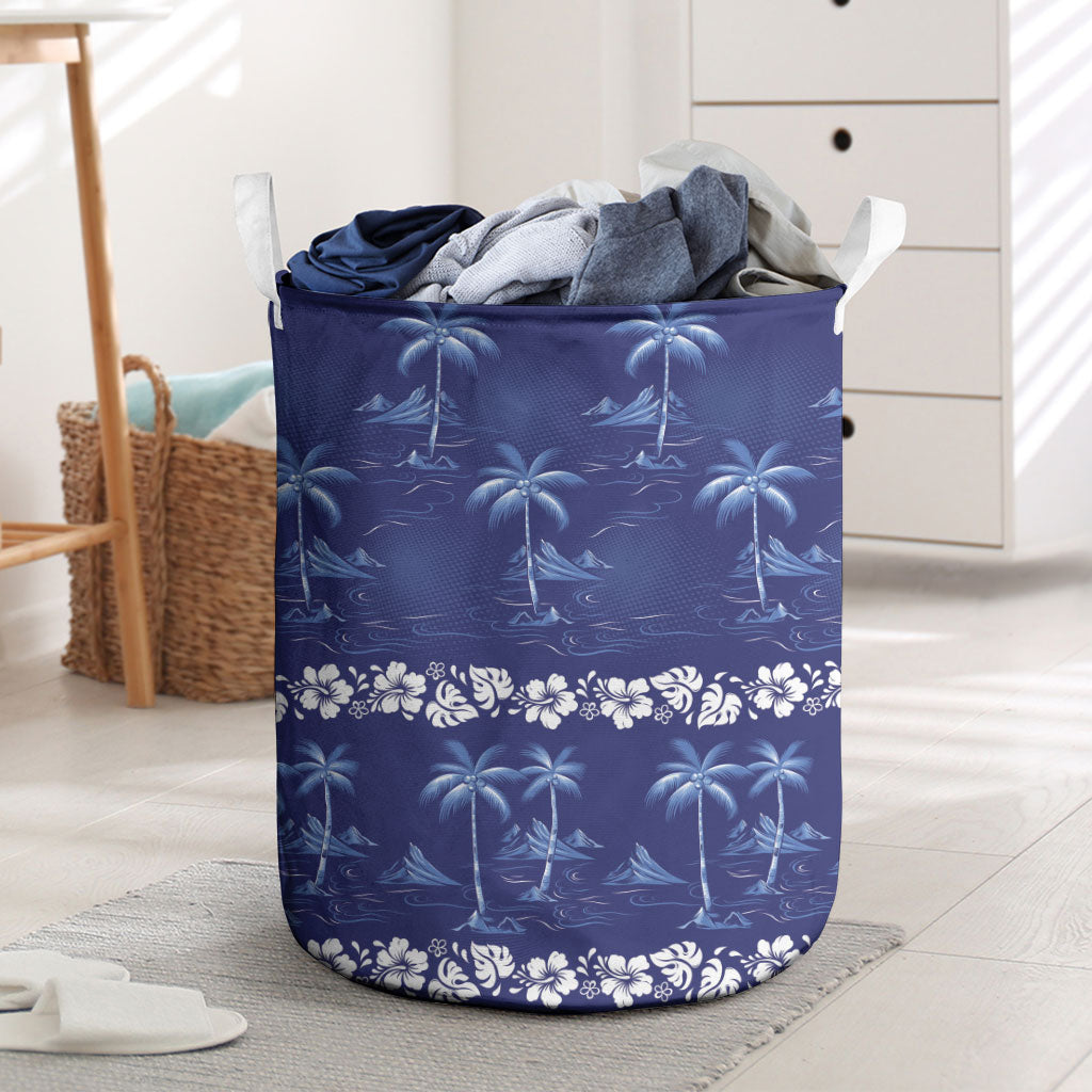 Blue Hawaii Palm Tree Hibiscus Laundry Basket Fantasy Summer Vibe