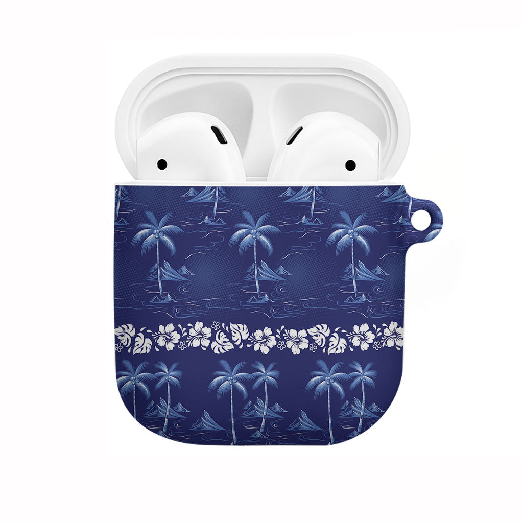 Blue Hawaii Palm Tree Hibiscus AirPods Case Fantasy Summer Vibe