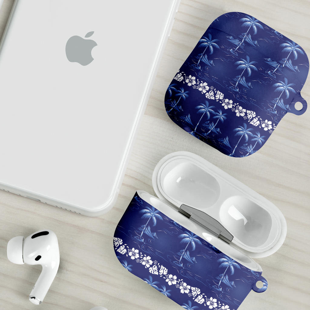 Blue Hawaii Palm Tree Hibiscus AirPods Case Fantasy Summer Vibe