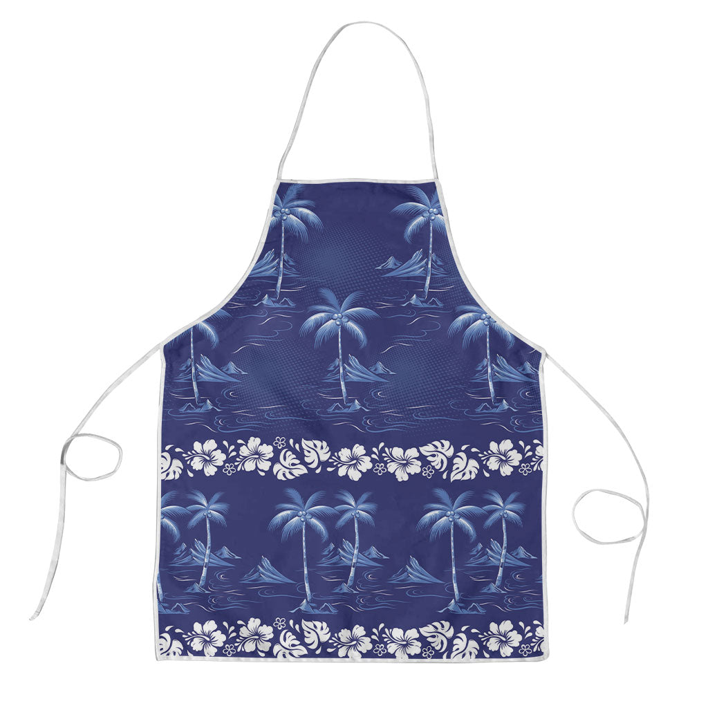 Blue Hawaii Palm Tree Hibiscus Apron Fantasy Summer Vibe