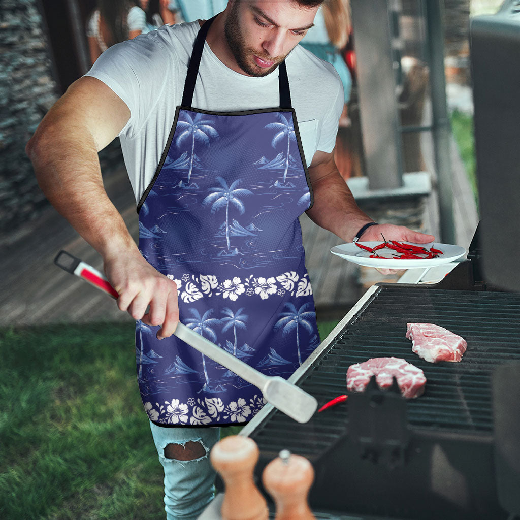 Blue Hawaii Palm Tree Hibiscus Apron Fantasy Summer Vibe