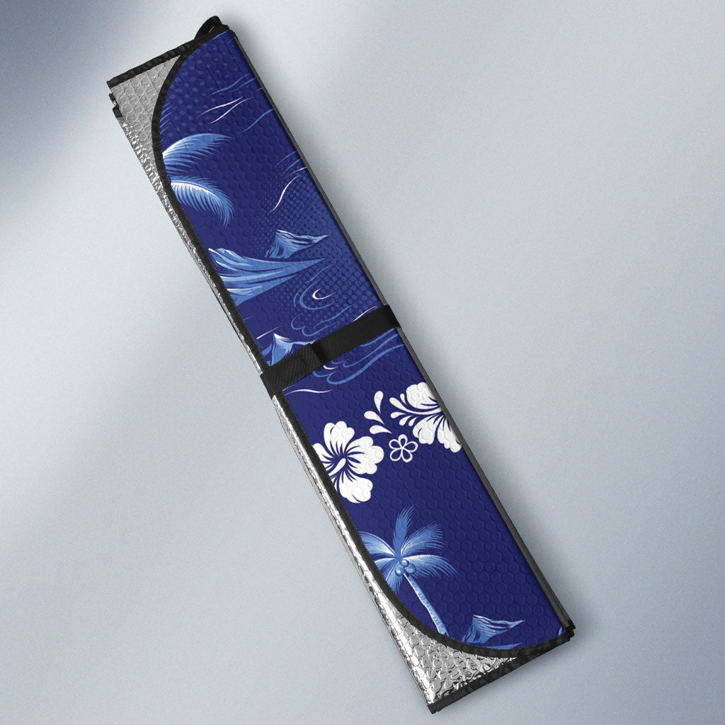 Blue Hawaii Palm Tree Hibiscus Auto Sun Shade Fantasy Summer Vibe