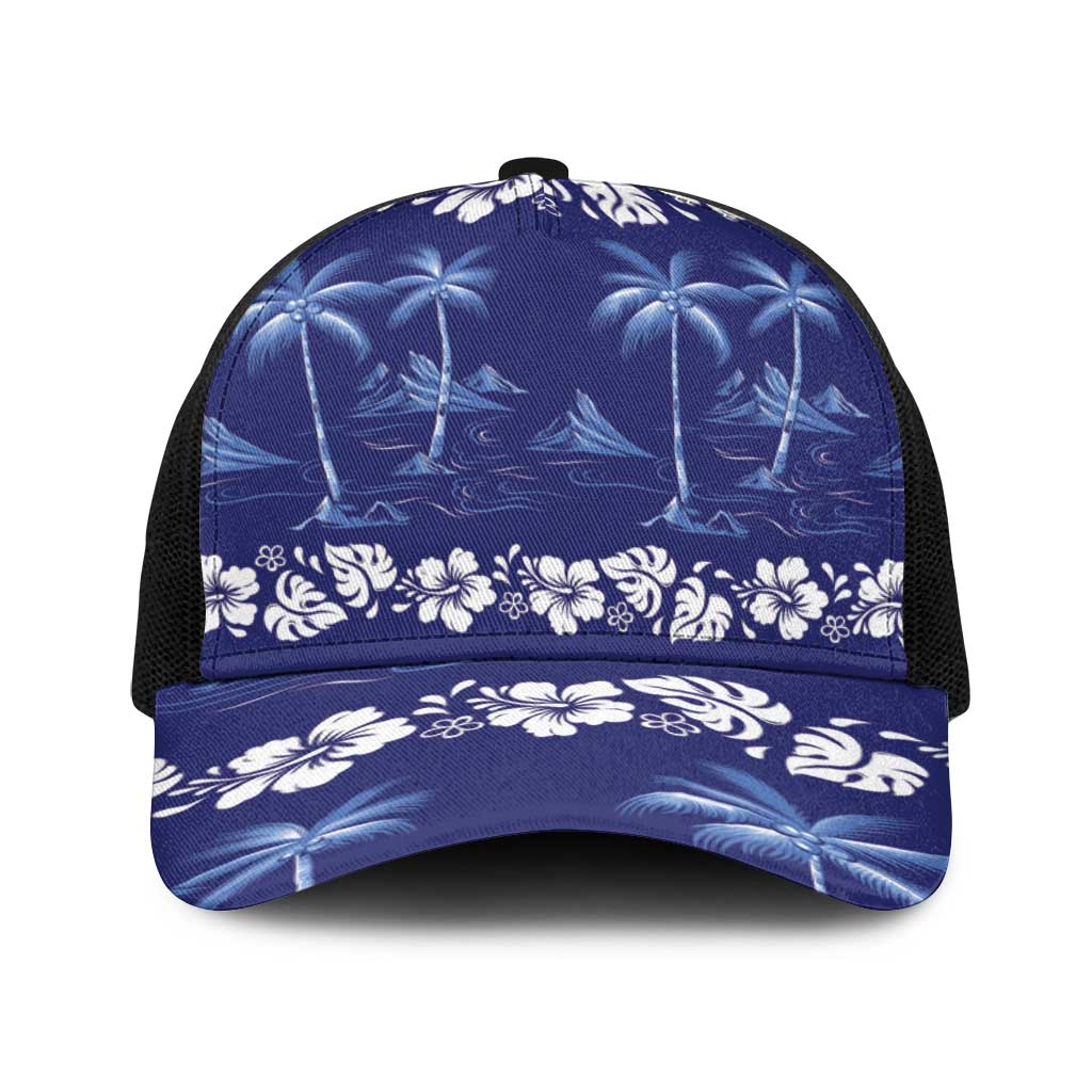 Blue Hawaii Palm Tree Hibiscus Baseball Net Cap Fantasy Summer Vibe