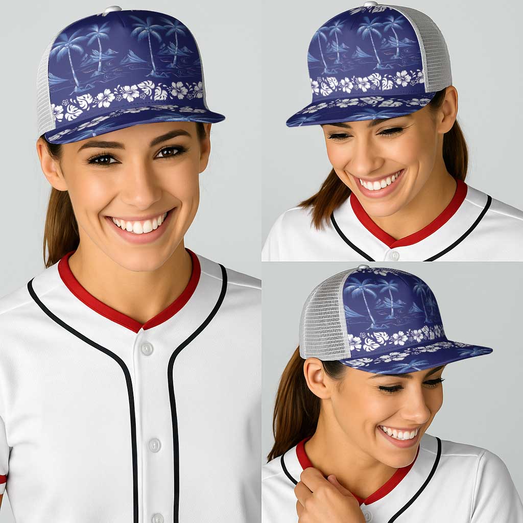 Blue Hawaii Palm Tree Hibiscus Baseball Net Cap Fantasy Summer Vibe
