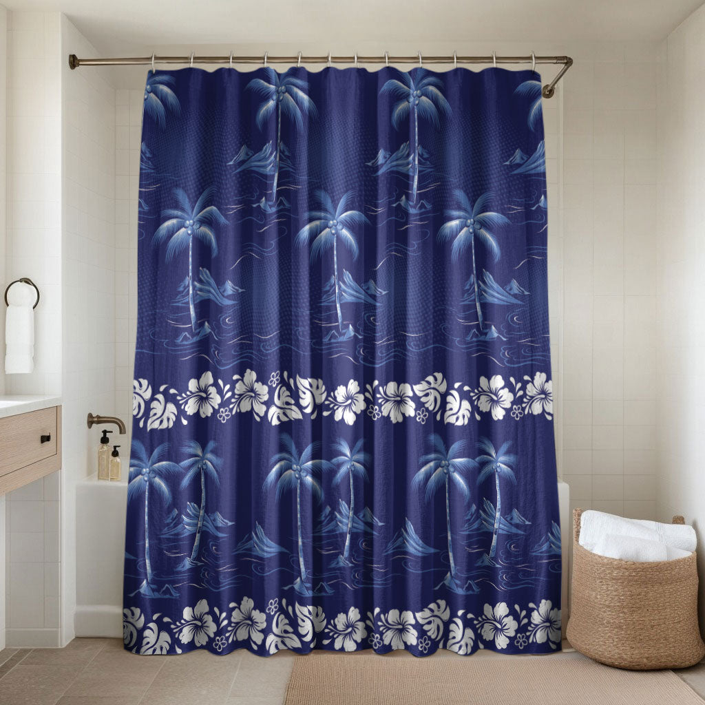 Blue Hawaii Palm Tree Hibiscus Bathroom Set Fantasy Summer Vibe
