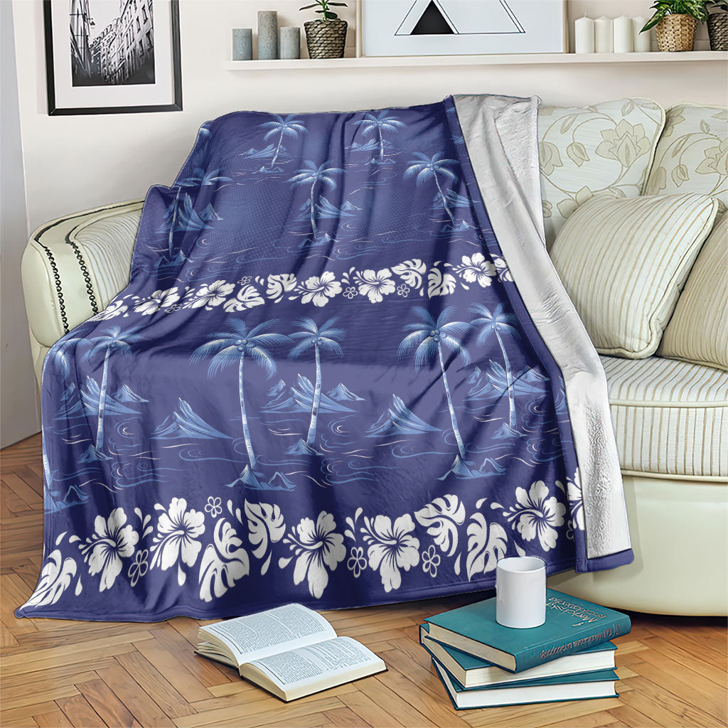 Blue Hawaii Palm Tree Hibiscus Blanket Fantasy Summer Vibe