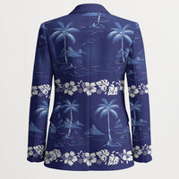 Blue Hawaii Palm Tree Hibiscus Blazer Fantasy Summer Vibe