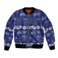 Blue Hawaii Palm Tree Hibiscus Bomber Jacket Fantasy Summer Vibe