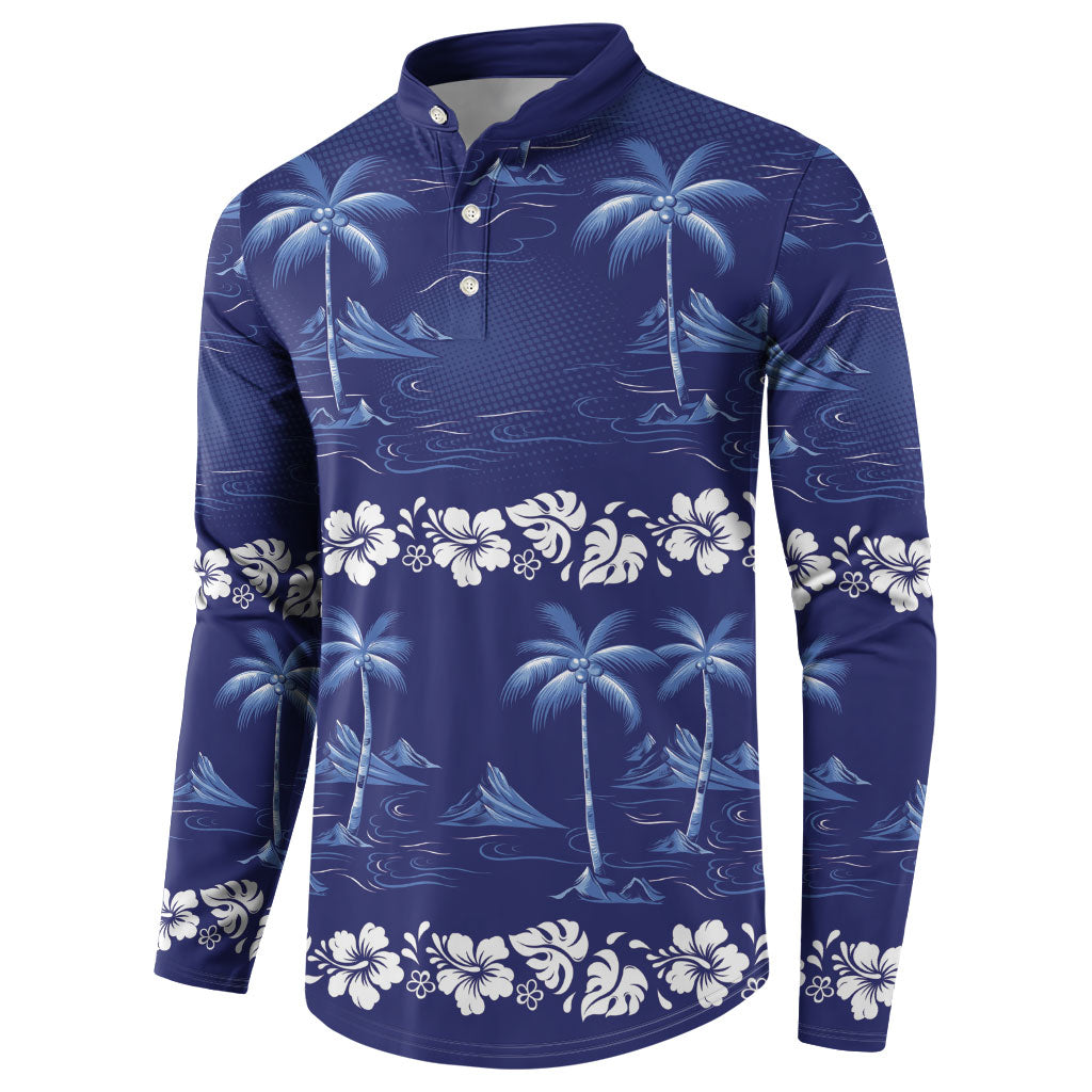 Blue Hawaii Palm Tree Hibiscus Button Sweatshirt Fantasy Summer Vibe