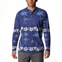 Blue Hawaii Palm Tree Hibiscus Button Sweatshirt Fantasy Summer Vibe
