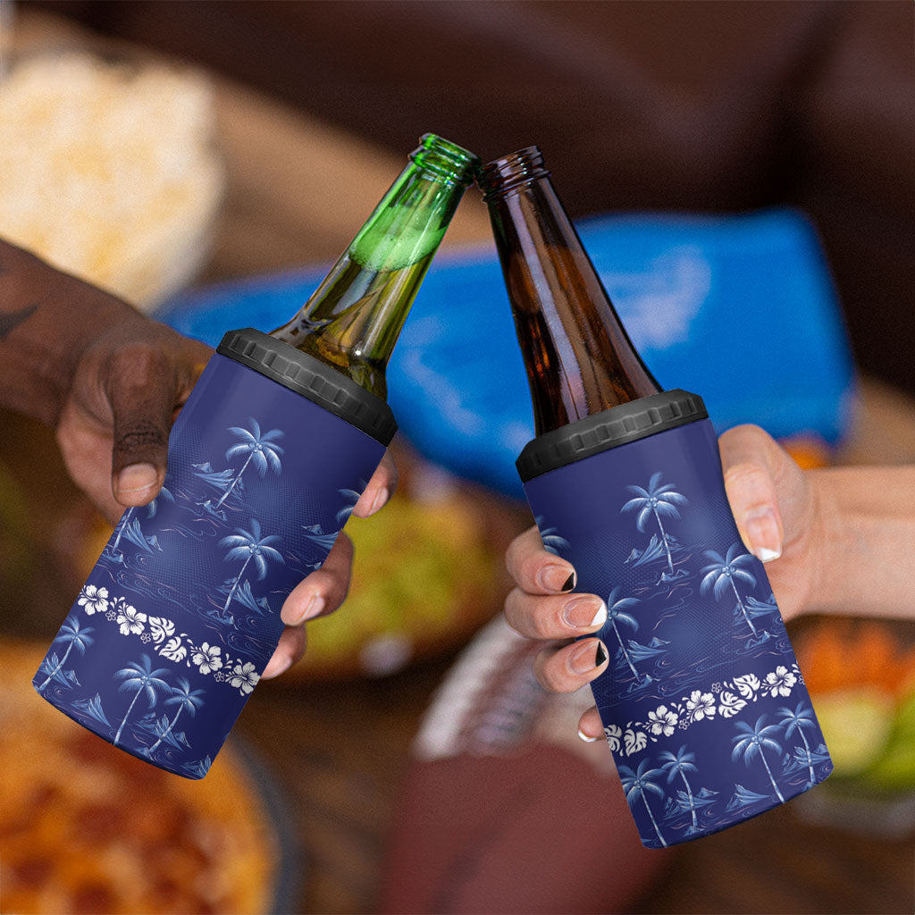Blue Hawaii Palm Tree Hibiscus 4 in 1 Can Cooler Tumbler Fantasy Summer Vibe