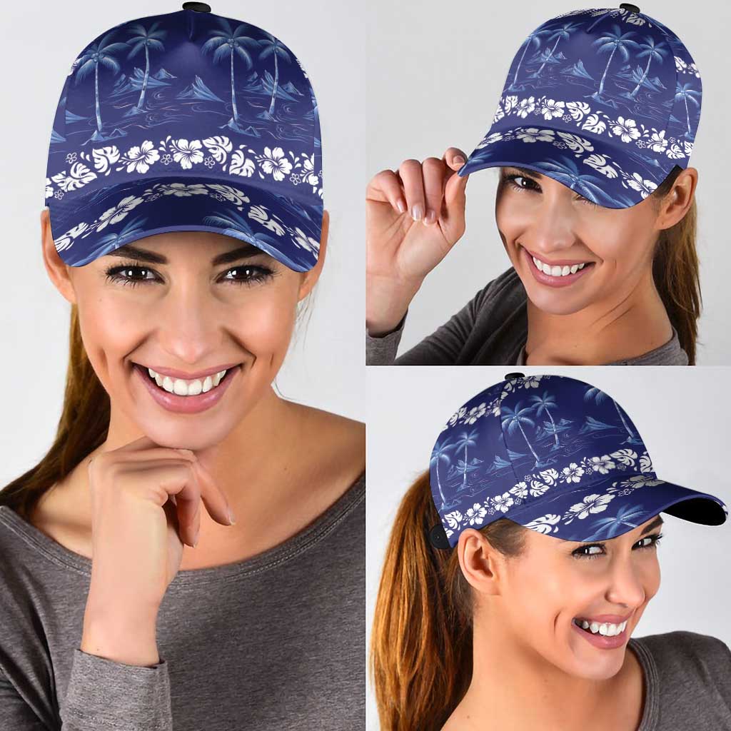 Blue Hawaii Palm Tree Hibiscus Classic Cap Fantasy Summer Vibe