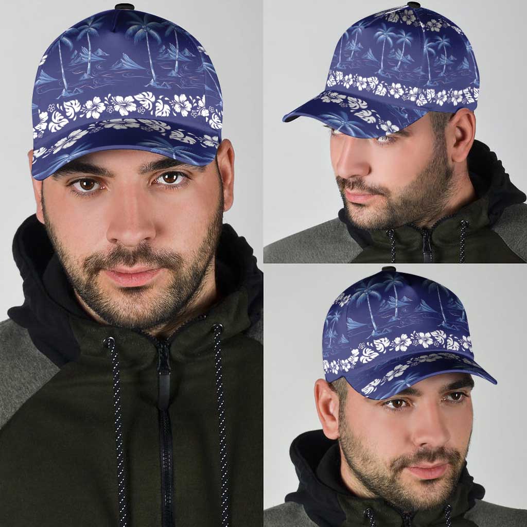 Blue Hawaii Palm Tree Hibiscus Classic Cap Fantasy Summer Vibe
