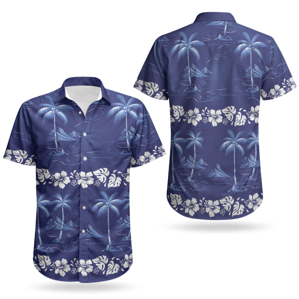 Blue Hawaii Palm Tree Hibiscus Couples Matching Tank Maxi Dress and Hawaiian Shirt Fantasy Summer Vibe