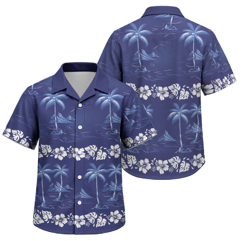 Blue Hawaii Palm Tree Hibiscus Family Matching Mermaid Dress and Hawaiian Shirt Fantasy Summer Vibe LT01 Son's Shirt Blue - Polynesian Pride