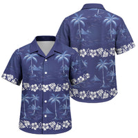 Blue Hawaii Palm Tree Hibiscus Family Matching Off Shoulder Short Dress and Hawaiian Shirt Fantasy Summer Vibe LT01 Son's Shirt Blue - Polynesian Pride