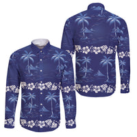 Blue Hawaii Palm Tree Hibiscus Family Matching Puletasi and Hawaiian Shirt Fantasy Summer Vibe LT01 Dad's Shirt - Long Sleeve Blue - Polynesian Pride