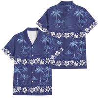 Blue Hawaii Palm Tree Hibiscus Family Matching Tank Maxi Dress and Hawaiian Shirt Fantasy Summer Vibe LT01 Dad's Shirt - Short Sleeve Blue - Polynesian Pride