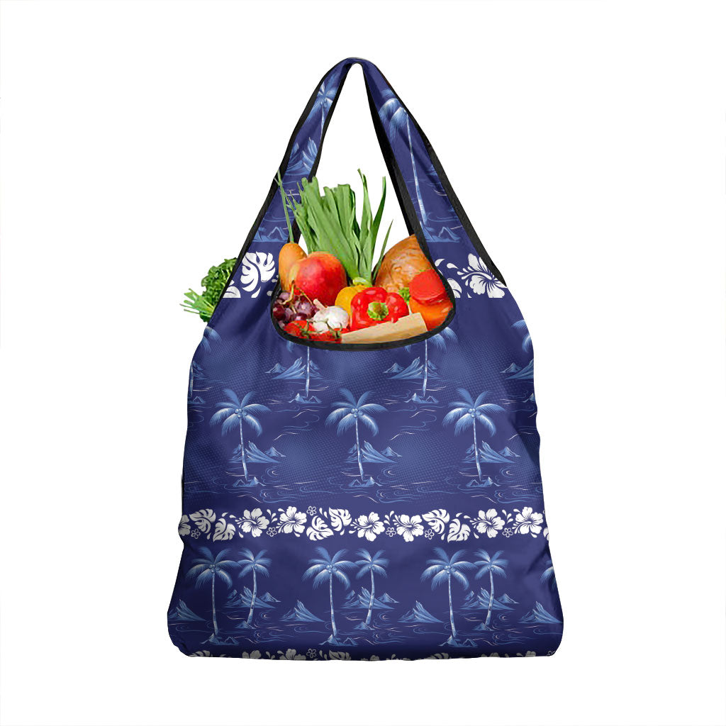 Blue Hawaii Palm Tree Hibiscus Grocery Bag Fantasy Summer Vibe