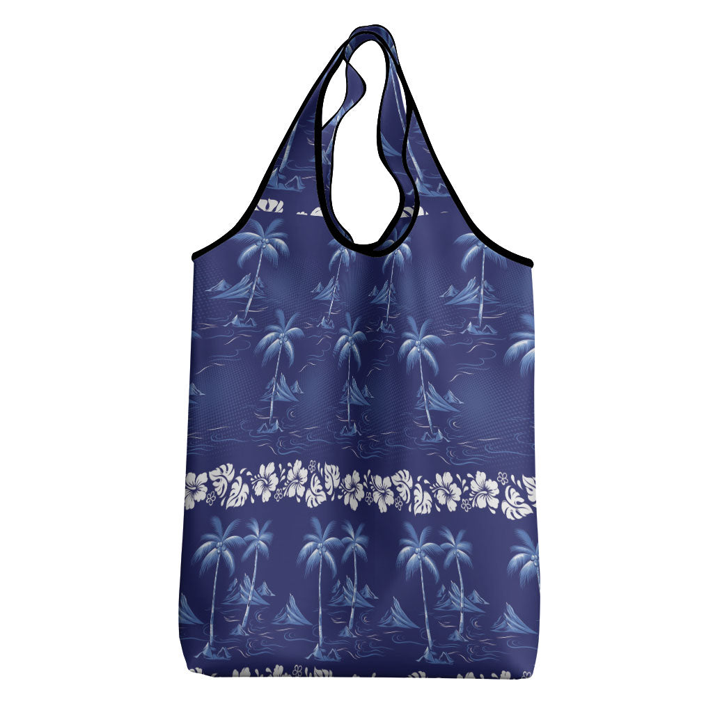 Blue Hawaii Palm Tree Hibiscus Grocery Bag Fantasy Summer Vibe