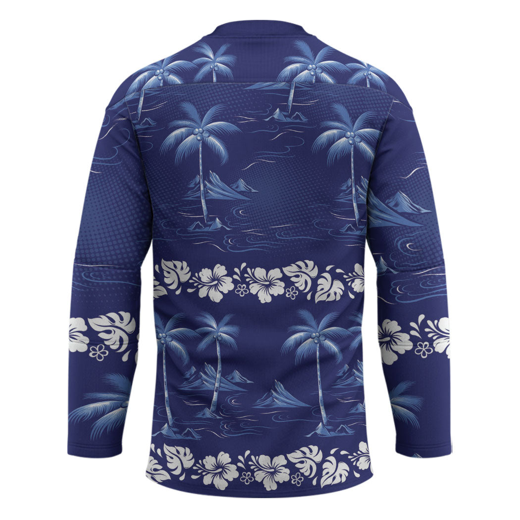 Blue Hawaii Palm Tree Hibiscus Hockey Jersey Fantasy Summer Vibe LT01 - Polynesian Pride
