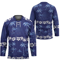 Blue Hawaii Palm Tree Hibiscus Hockey Jersey Fantasy Summer Vibe LT01 - Polynesian Pride