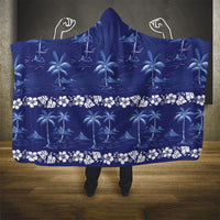 Blue Hawaii Palm Tree Hibiscus Hooded Blanket Fantasy Summer Vibe