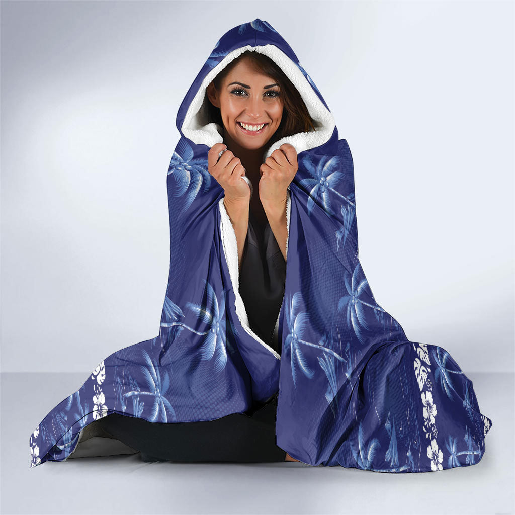 Blue Hawaii Palm Tree Hibiscus Hooded Blanket Fantasy Summer Vibe