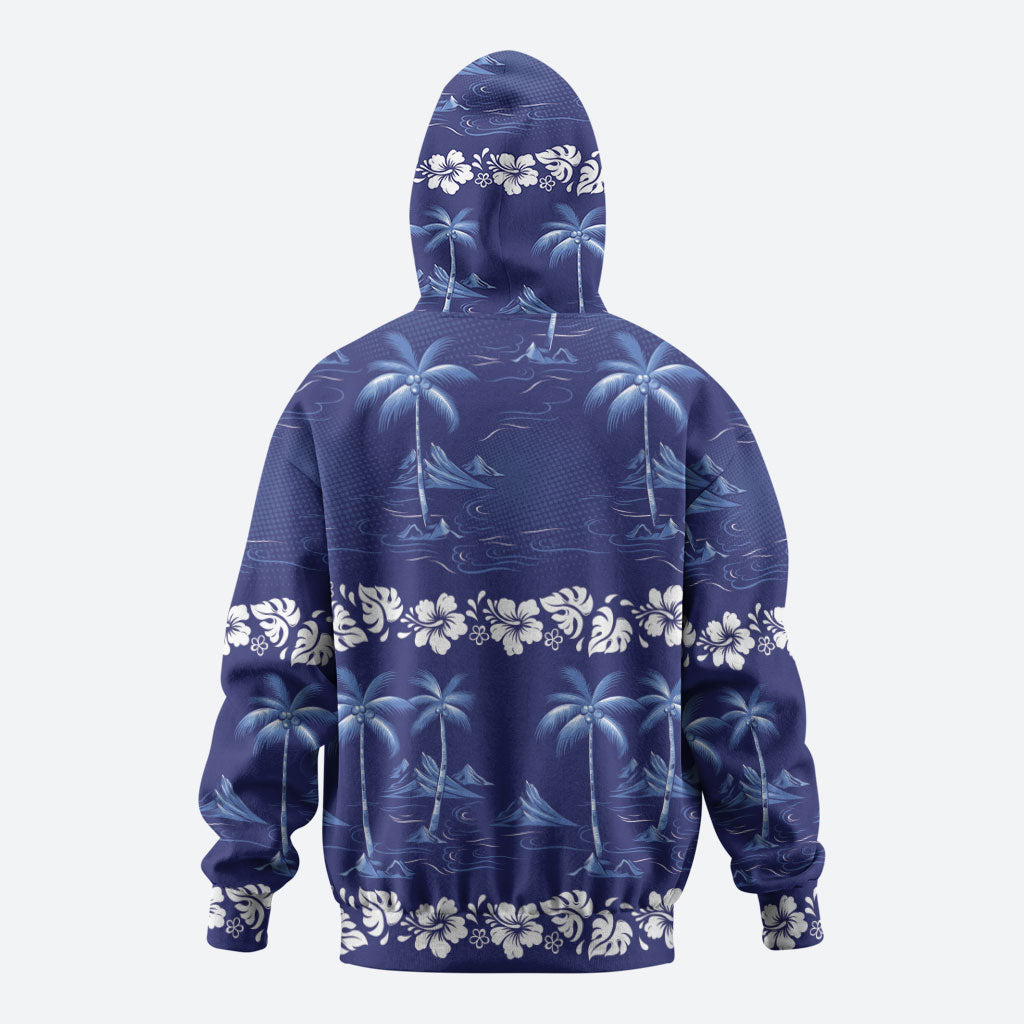 Blue Hawaii Palm Tree Hibiscus Hoodie Fantasy Summer Vibe LT01 - Polynesian Pride