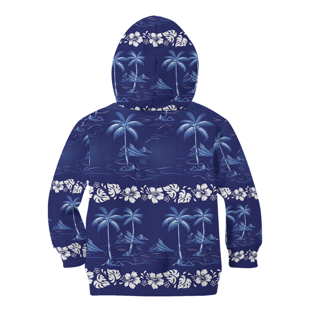 Blue Hawaii Palm Tree Hibiscus Kid Hoodie Fantasy Summer Vibe LT01 - Polynesian Pride