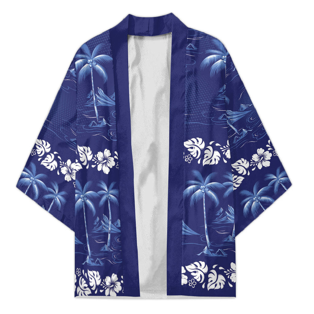 Blue Hawaii Palm Tree Hibiscus Kimono Fantasy Summer Vibe LT01 Unisex Blue - Polynesian Pride