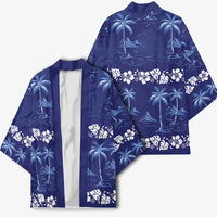 Blue Hawaii Palm Tree Hibiscus Kimono Fantasy Summer Vibe LT01 - Polynesian Pride