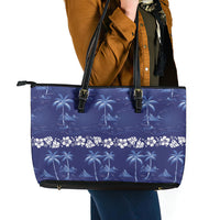 Blue Hawaii Palm Tree Hibiscus Leather Tote Bag Fantasy Summer Vibe