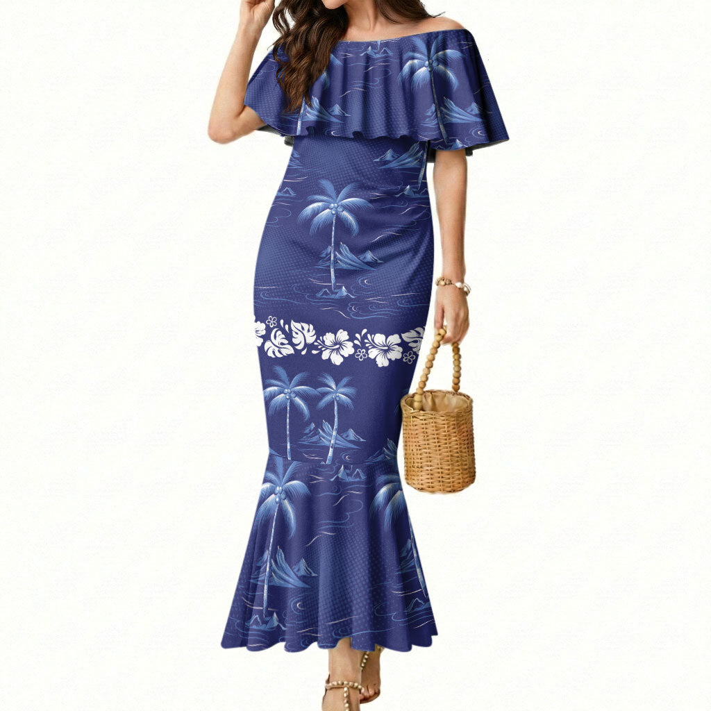 Blue Hawaii Palm Tree Hibiscus Mermaid Dress Fantasy Summer Vibe LT01 Women Blue - Polynesian Pride