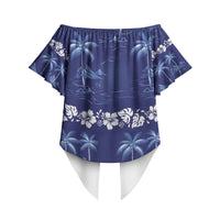 Blue Hawaii Palm Tree Hibiscus Off Shoulder Wrap Waist Top Fantasy Summer Vibe