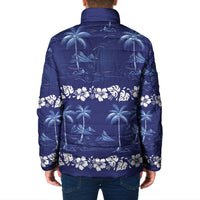 Blue Hawaii Palm Tree Hibiscus Padded Jacket Fantasy Summer Vibe
