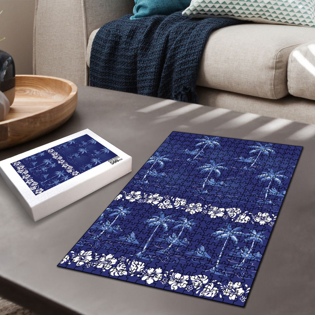Blue Hawaii Palm Tree Hibiscus Puzzle Fantasy Summer Vibe