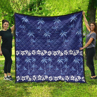 Blue Hawaii Palm Tree Hibiscus Quilt Fantasy Summer Vibe