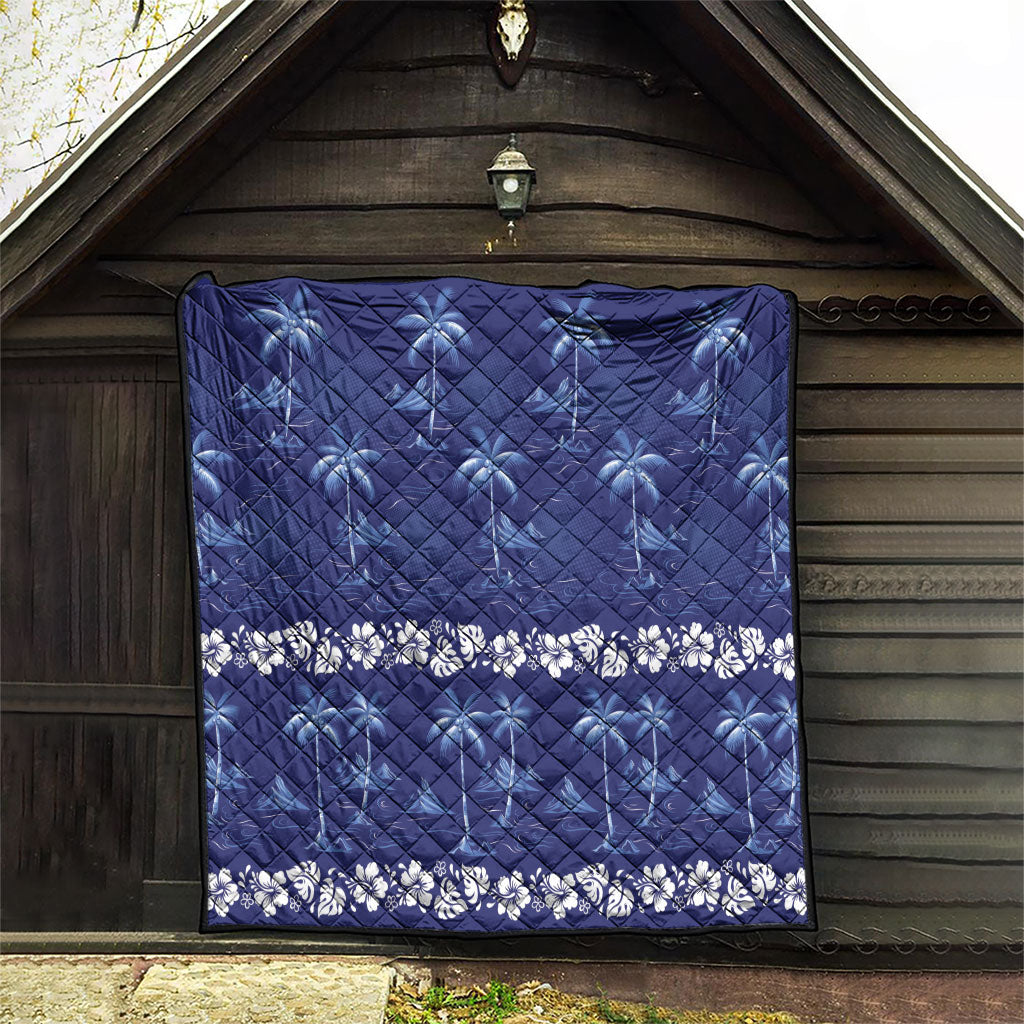 Blue Hawaii Palm Tree Hibiscus Quilt Fantasy Summer Vibe
