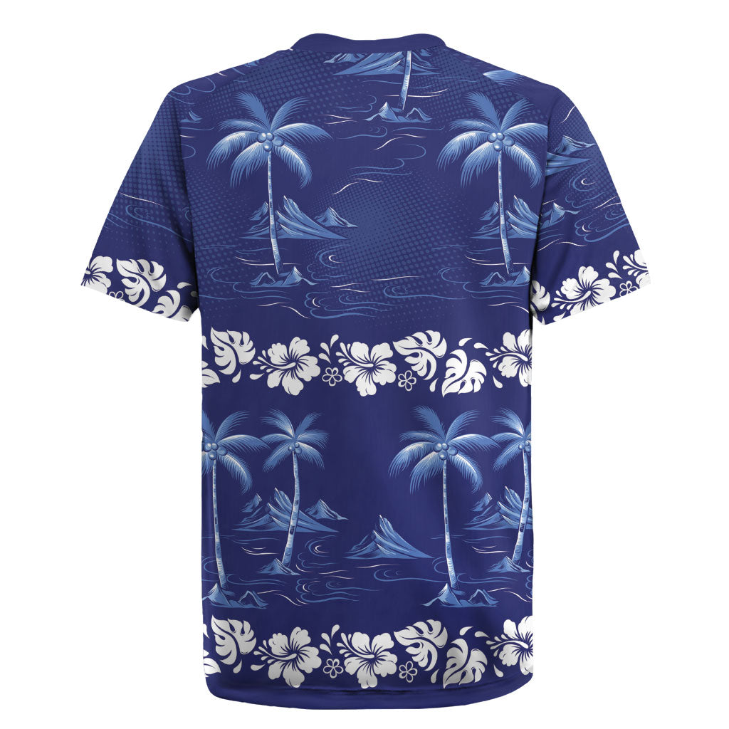 Blue Hawaii Palm Tree Hibiscus Rugby Jersey Fantasy Summer Vibe