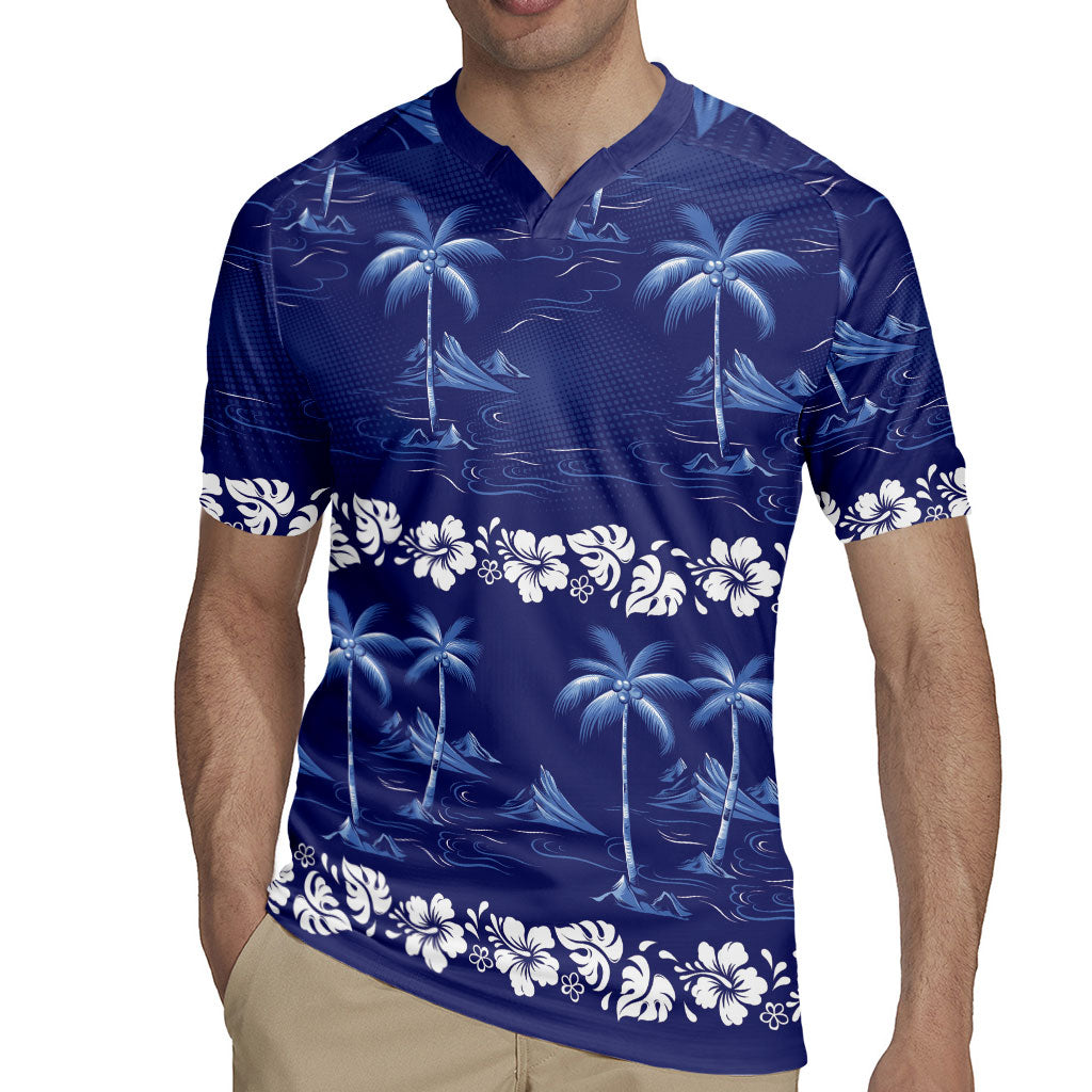 Blue Hawaii Palm Tree Hibiscus Rugby Jersey Fantasy Summer Vibe
