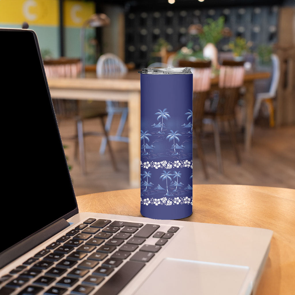 Blue Hawaii Palm Tree Hibiscus Skinny Tumbler Fantasy Summer Vibe