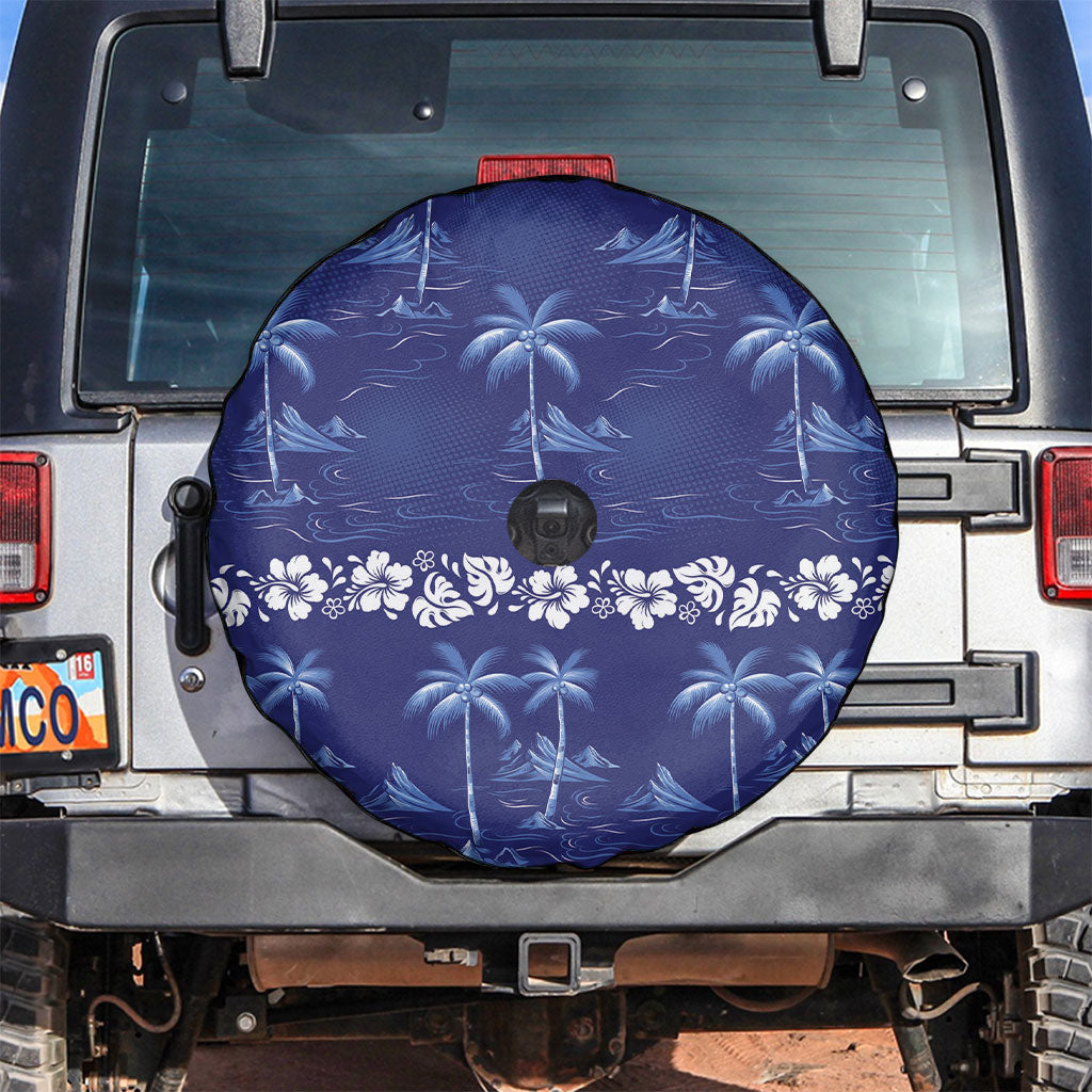 Blue Hawaii Palm Tree Hibiscus Spare Tire Cover Fantasy Summer Vibe LT01 Blue - Polynesian Pride