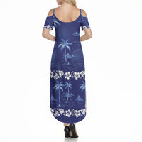 Blue Hawaii Palm Tree Hibiscus Summer Maxi Dress Fantasy Summer Vibe LT01 - Polynesian Pride
