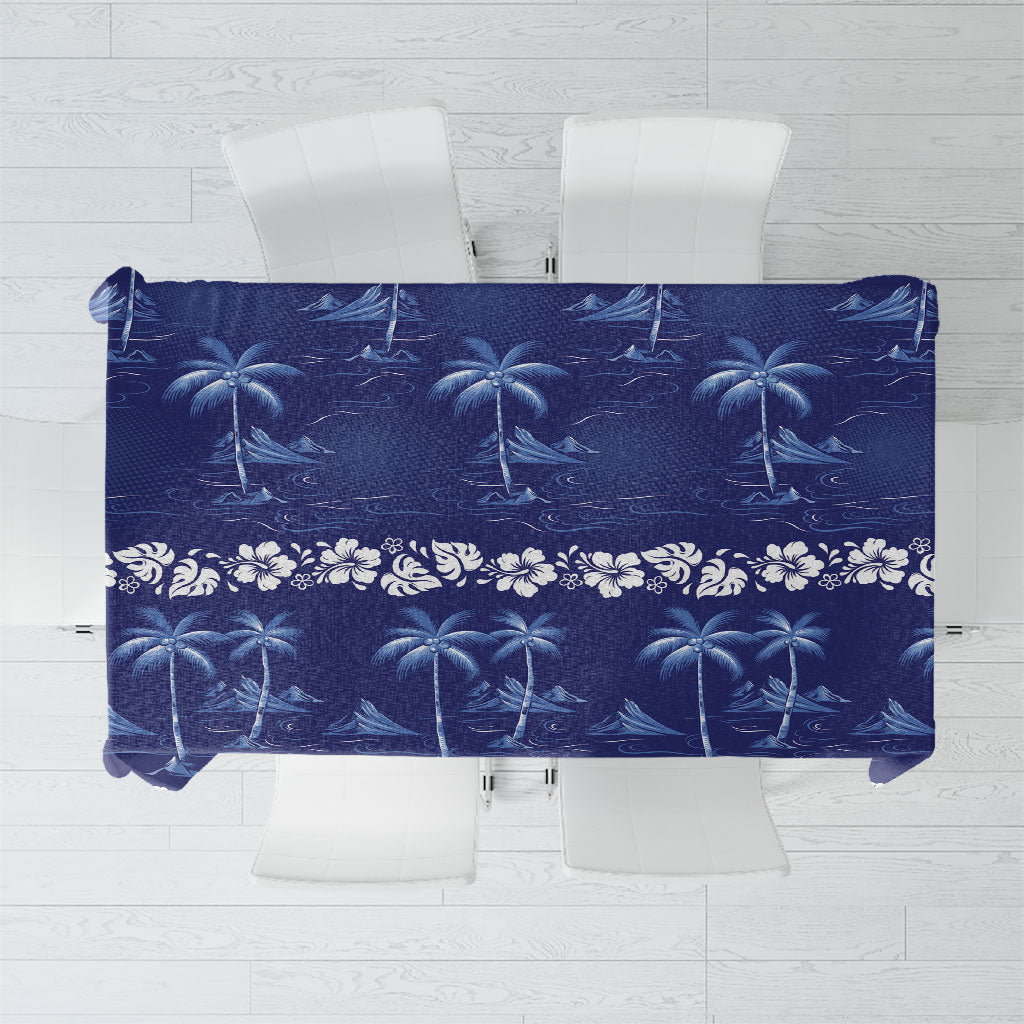 Blue Hawaii Palm Tree Hibiscus Tablecloth Fantasy Summer Vibe