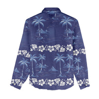Blue Hawaii Palm Tree Hibiscus Women Casual Shirt Fantasy Summer Vibe LT01 - Polynesian Pride
