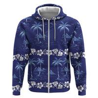 Blue Hawaii Palm Tree Hibiscus Zip Hoodie Fantasy Summer Vibe LT01 Zip Hoodie Blue - Polynesian Pride