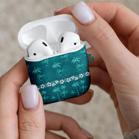 Cyan Hawaii Palm Tree Hibiscus AirPods Case Fantasy Summer Vibe